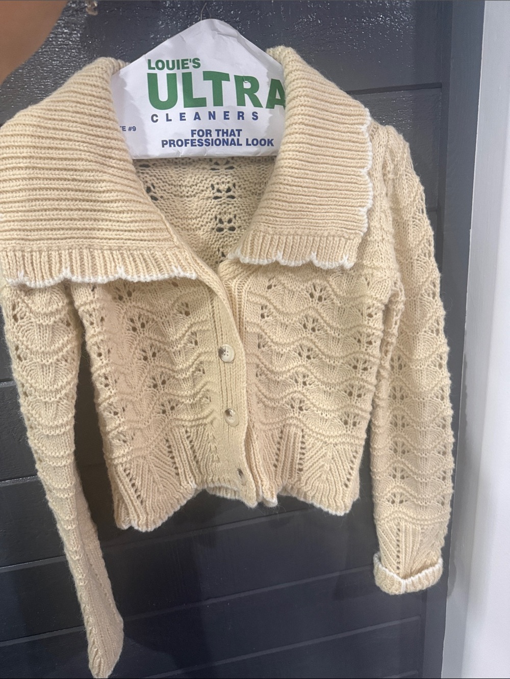 Astr Cream Openwork Collared Button Cardigan